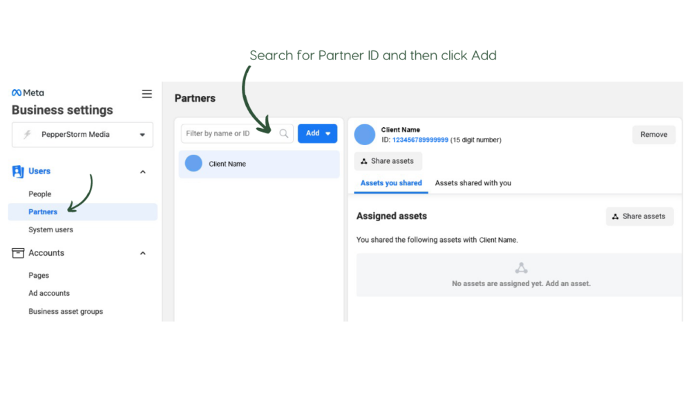 Search for partner ID on Facebook Business Manager