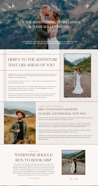 Wedding photographer landing page example