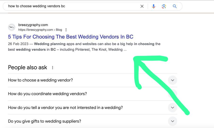 Breezy Photography - SEO Results - Wedding Vendors BC