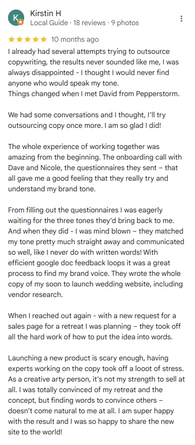 Kirstin H Pepperstorm Google Review Kirstin H Pepperstorm Google Review