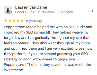 Lauren VanDame Pepperstorm Google Review Lauren VanDame Pepperstorm Google Review