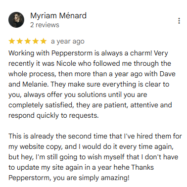 Myriam Menard Pepperstorm Google Review Myriam Menard Pepperstorm Google Review