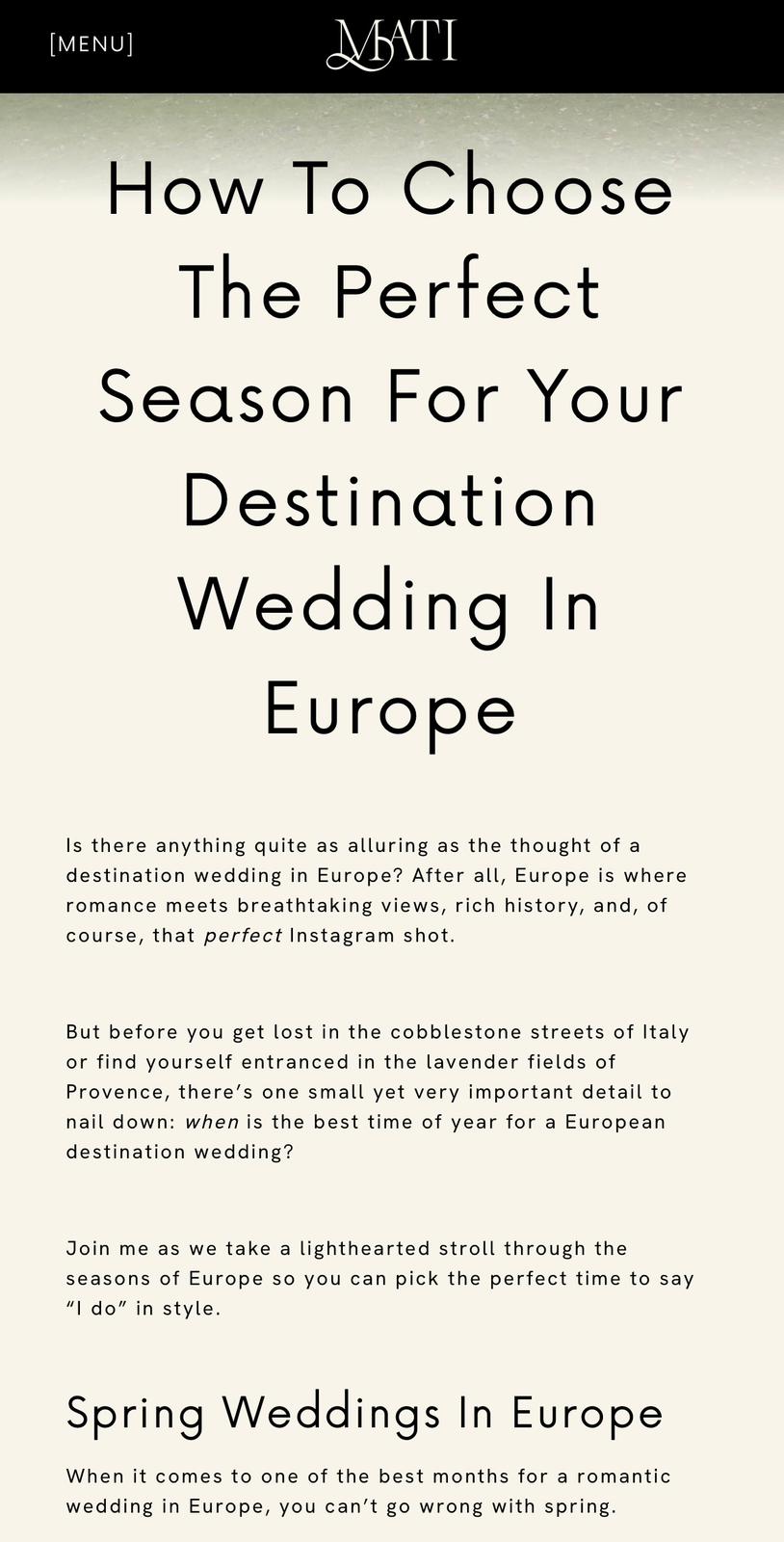 Mati Photography - Website Copywriting, SEO & Blogs - Case Study - About - Destination Wedding Blog Mati Photography - Website Copywriting, SEO & Blogs - Case Study - About - Destination Wedding Blog