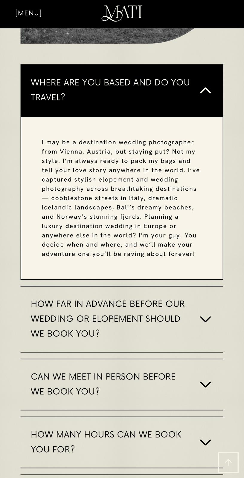 Mati Photography - Website Copywriting, SEO & Blogs - Case Study - FAQs Mati Photography - Website Copywriting, SEO & Blogs - Case Study - FAQs