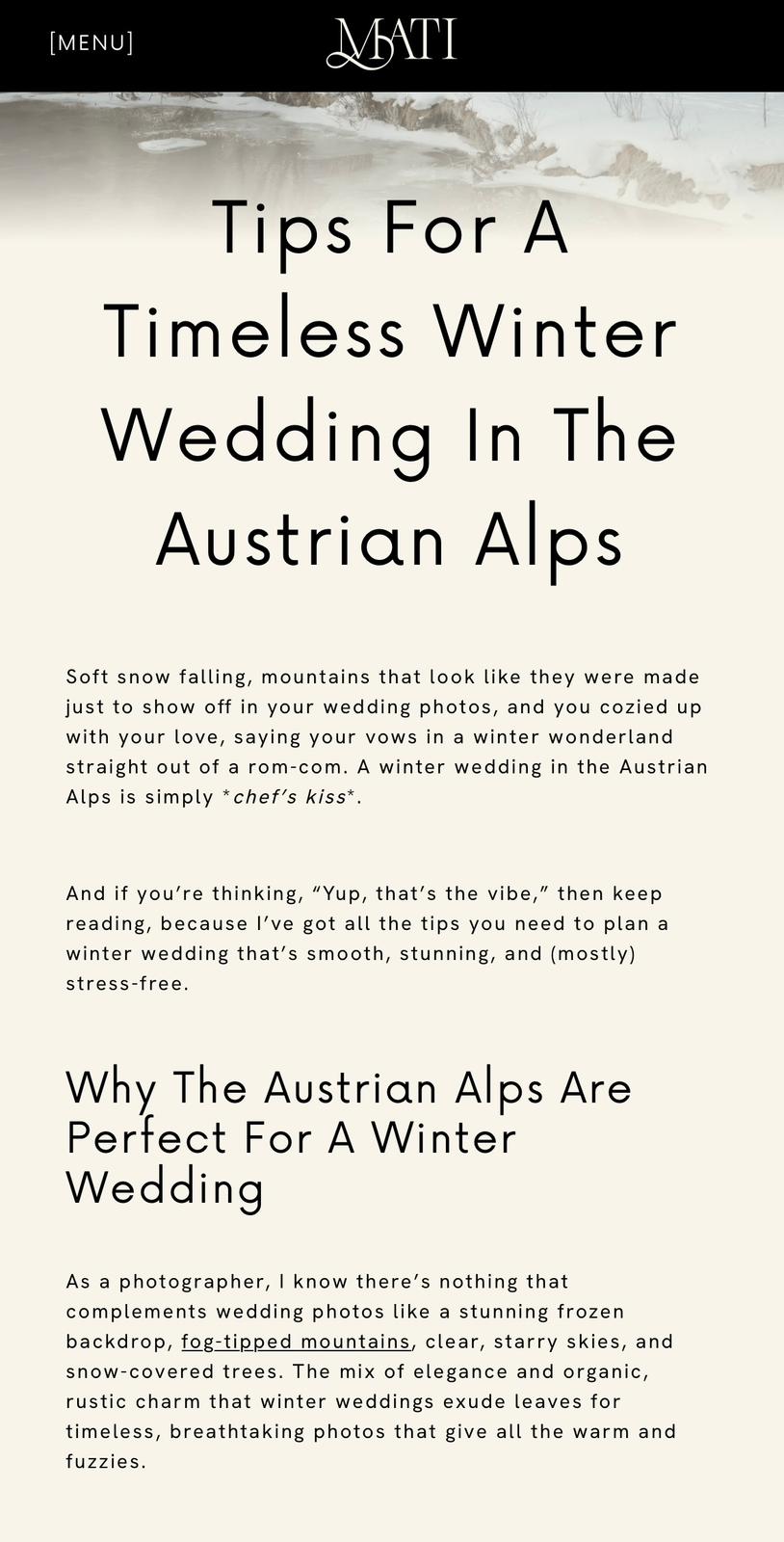 Mati Photography - Website Copywriting, SEO & Blogs - Case Study - Winter Wedding Blog Mati Photography - Website Copywriting, SEO & Blogs - Case Study - Winter Wedding Blog