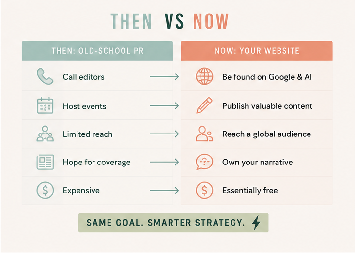 old school PR vs your current website